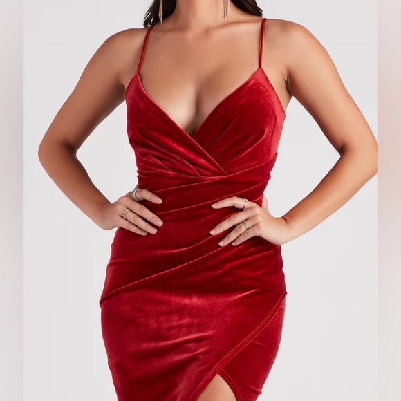 Formal Velvet MIDI Dress RED - Picture 3 of 4